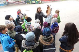Karton kommt in den Presscontainer